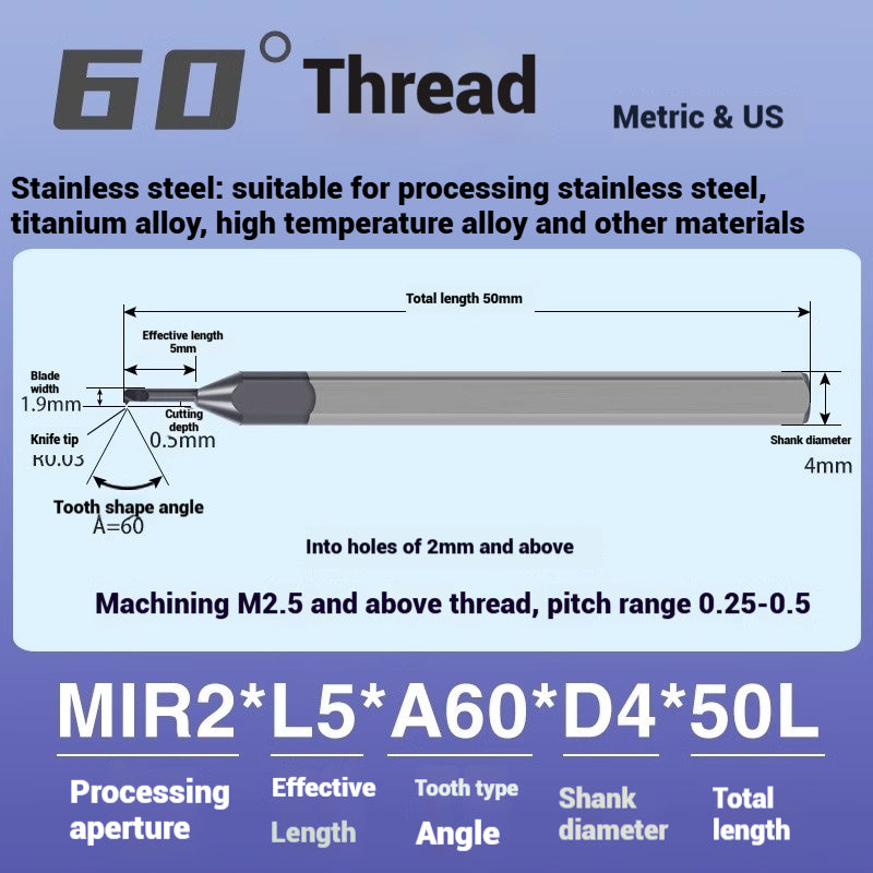 1124-MIR Integral Tungsten Carbide Inserts for Stainless Steel Small Bore Threaded Tools Small Threaded Turning Tools Shandong Denso Pricision Tools Co.,Ltd.